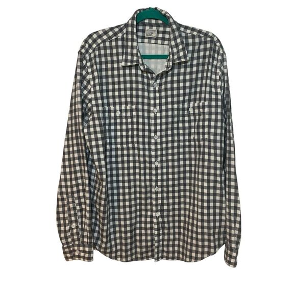 J Crew Mens Grey White Gingham Button Up Long Sleeve Workwear Top XL Casual - Picture 1 of 5